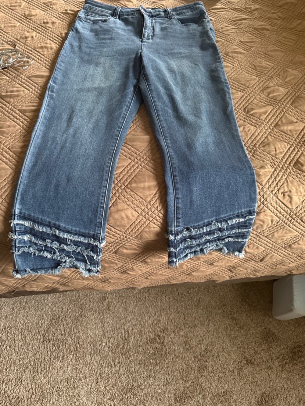 John Mark Light Blue Cropped Jeans with Layered Ruffle Hem